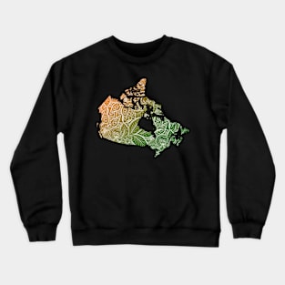 Colorful mandala art map of Canada with text in green and orange Crewneck Sweatshirt